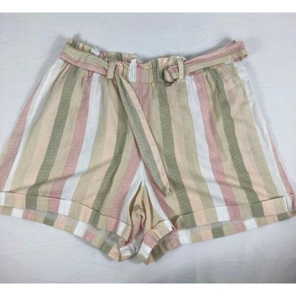 Womens Jolie & Joy 2X Cotton Paperbag Shorts Peach Red Tan Green #1 - Picture 1 of 6